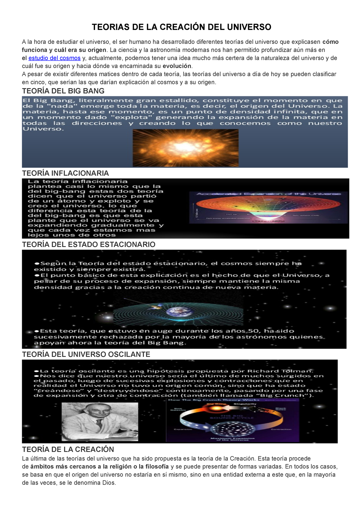 Teorias De La Creación Del Universo Teorias De La CreaciÓn Del