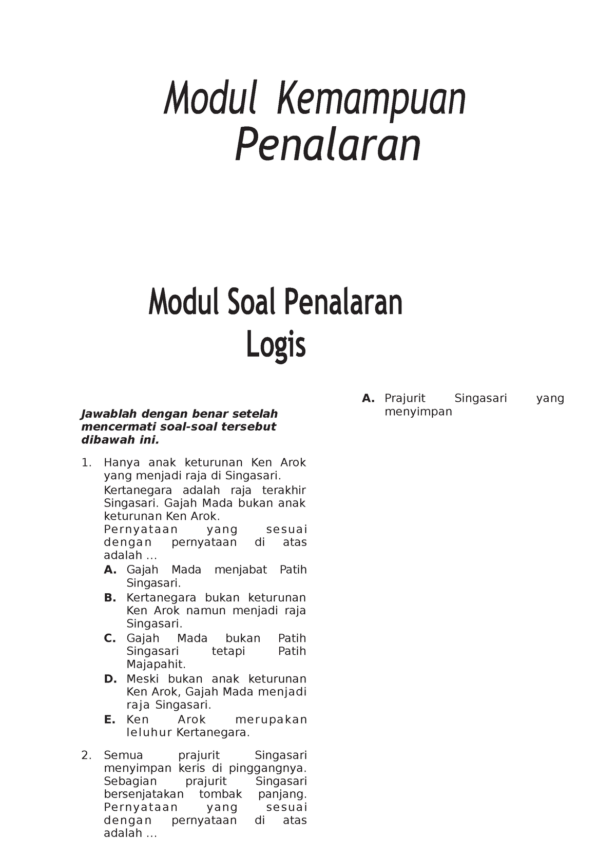 Modul Penalaran Logis - Modul Kemampuan Penalaran Modul Soal Penalaran ...