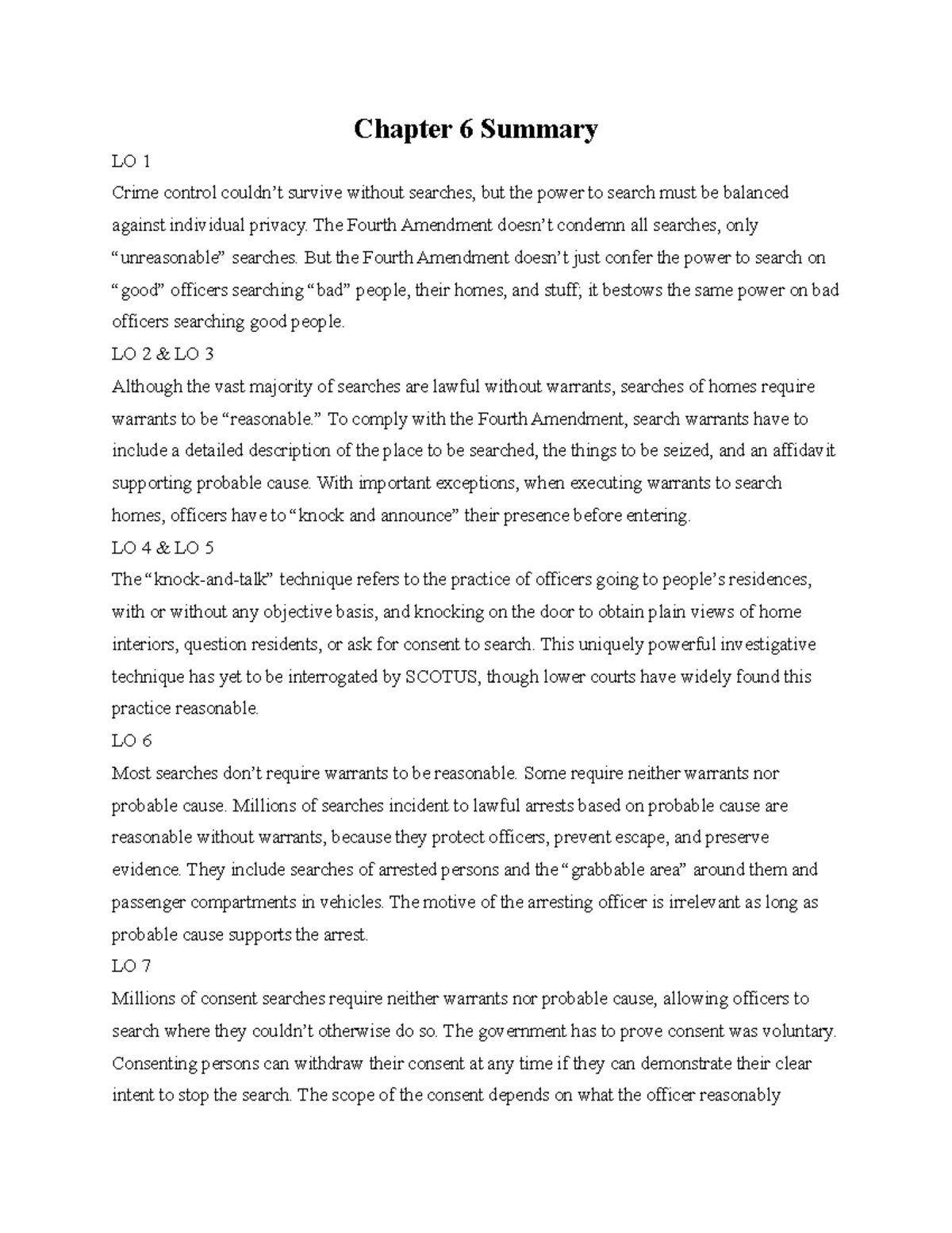 Chapter 6 Summary - Lecture notes 6 - Chapter 6 Summary LO 1 Crime ...