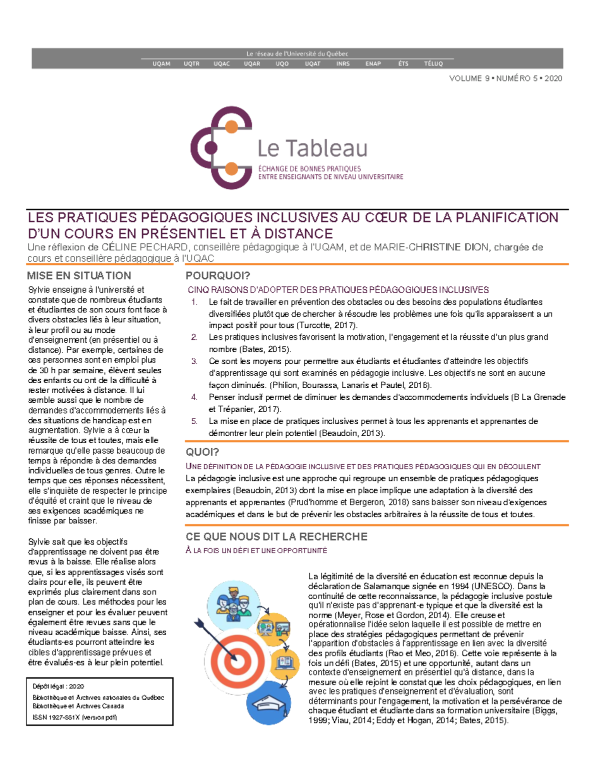 Le Tableau Pedagogie Inclusive vol9 no5 - TRS1550 - UQAM - Studocu