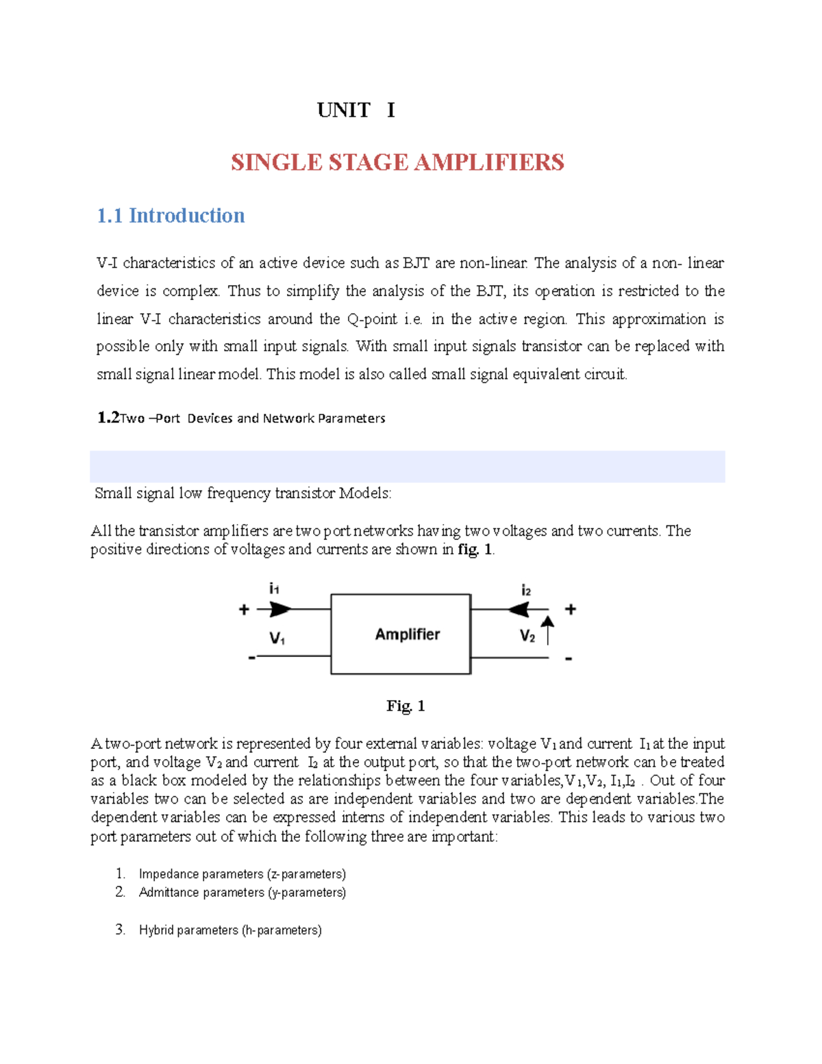 Edc unit 5 small signal low freq BJT models - UNIT I SINGLE STAGE ...