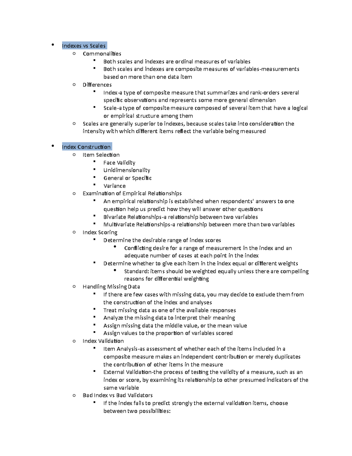 Ch. 6 - Notes - Indexes vs Scales o Commonalities Both scales and ...