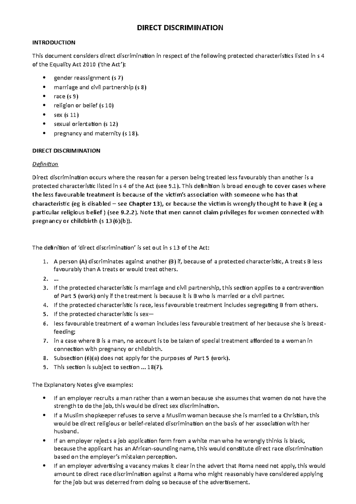 Introduction on Direct Discrimination - DIRECT DISCRIMINATION ...