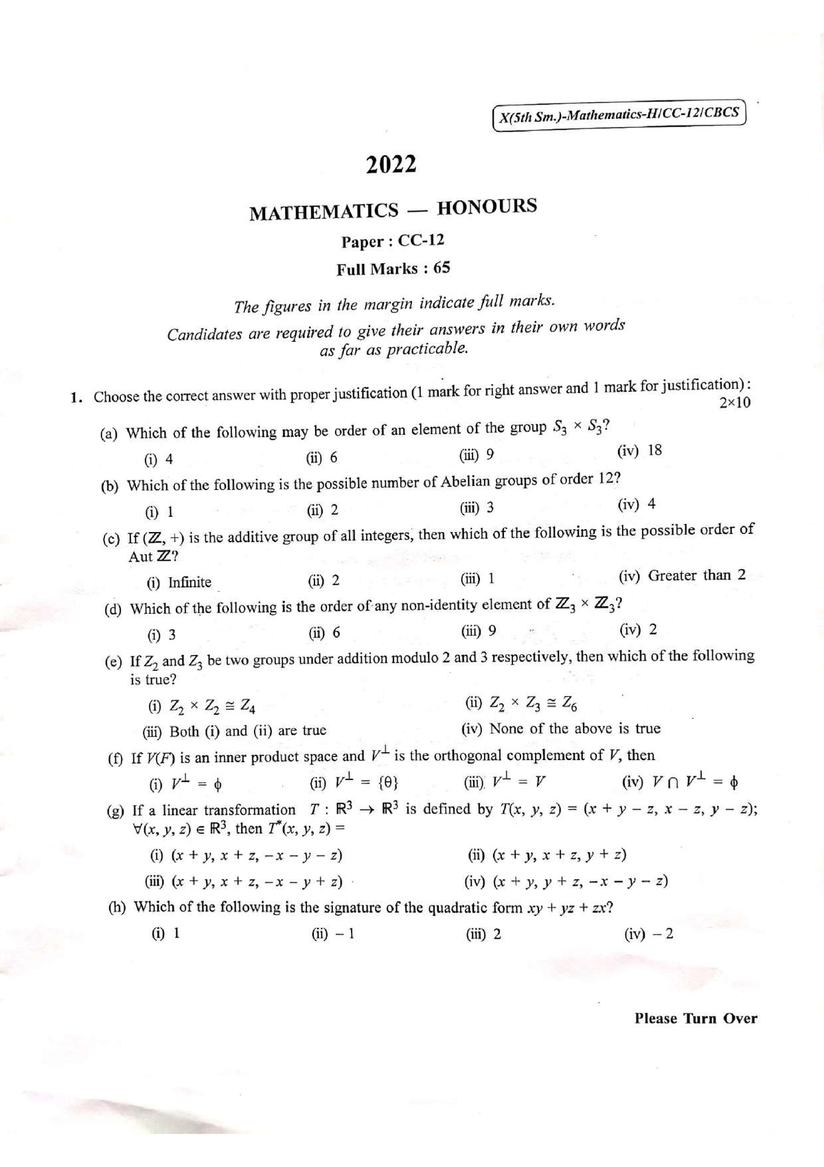 CU-2022 B - PREVIOUS YEAR QUESTION - Mathematics Honours - Studocu