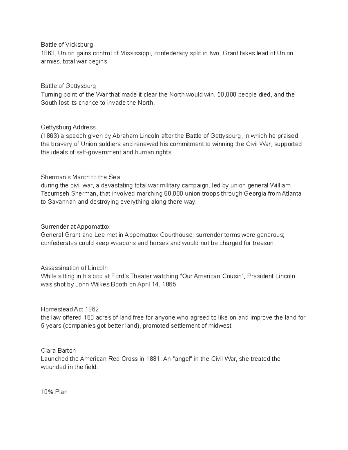 Battle of Vicksburg, Gettysburg Address, Sherman's March to the Sea