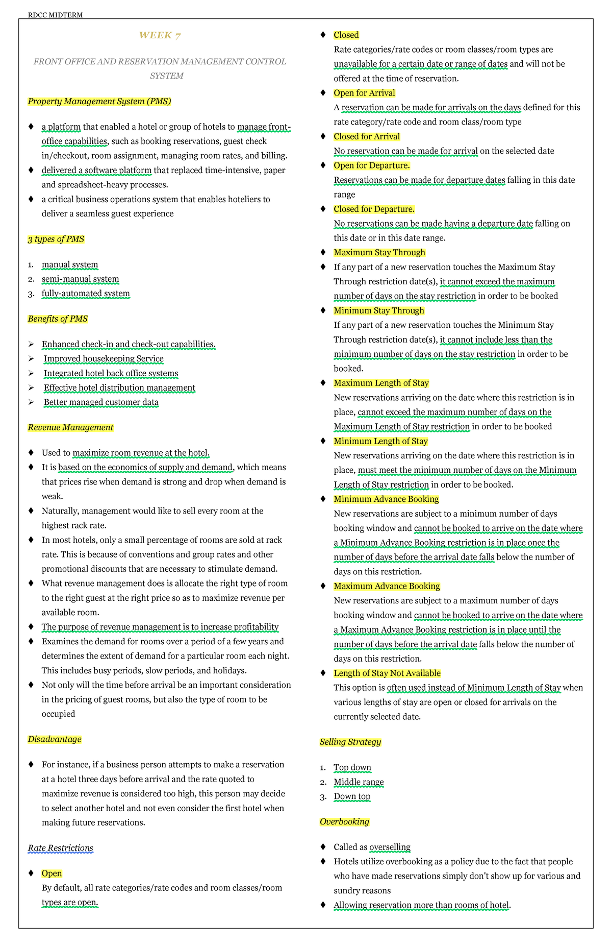 RDCC Midterm Flattened - WEEK 7 FRONT OFFICE AND RESERVATION MANAGEMENT ...