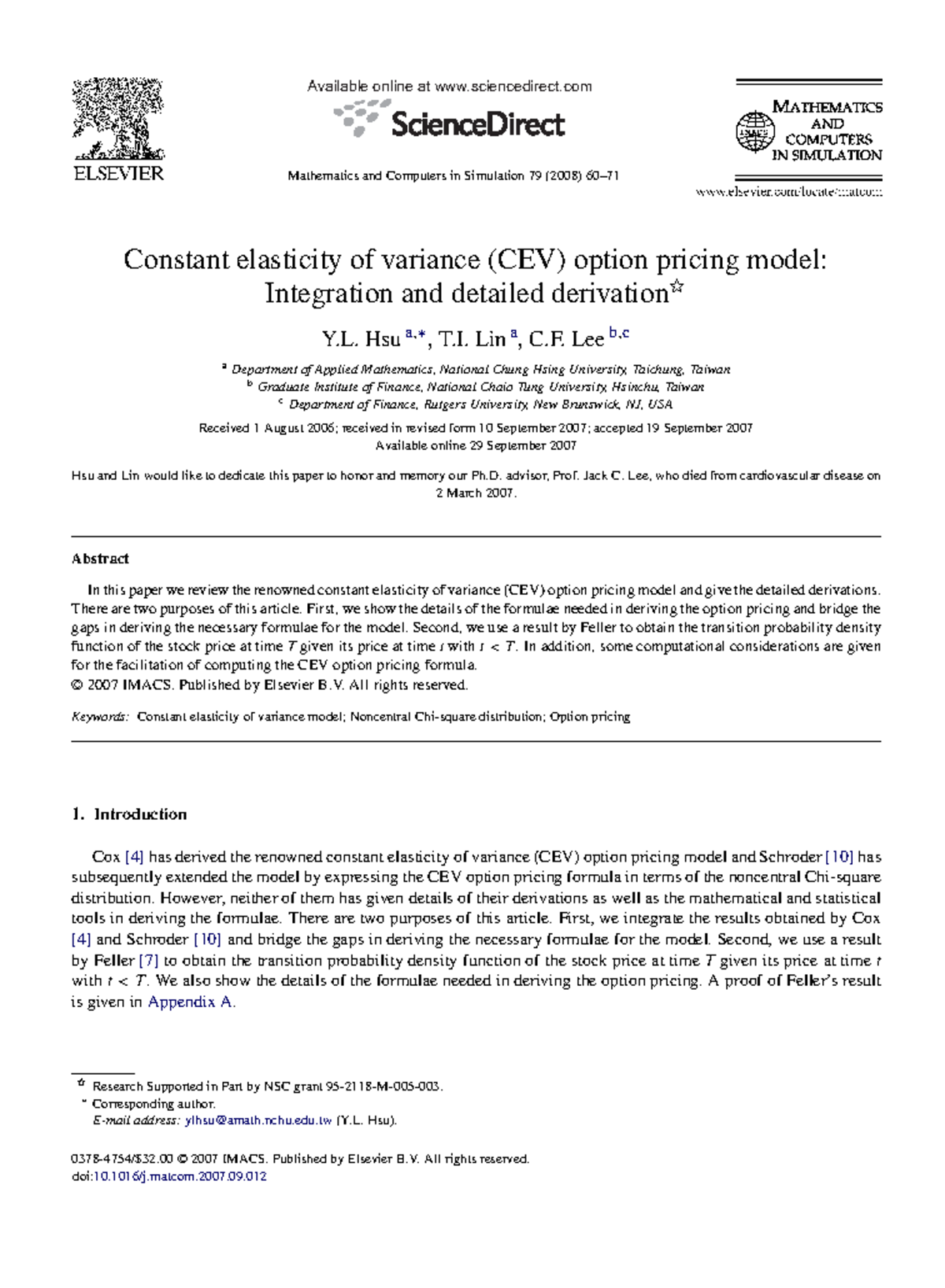 Constant elasticity of variance (CEV) option pricing model Integration