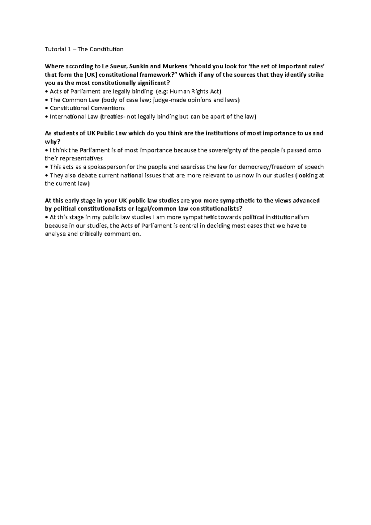 Public law - Tutorial 1 – The Constitution - Tutorial 1 – The ...