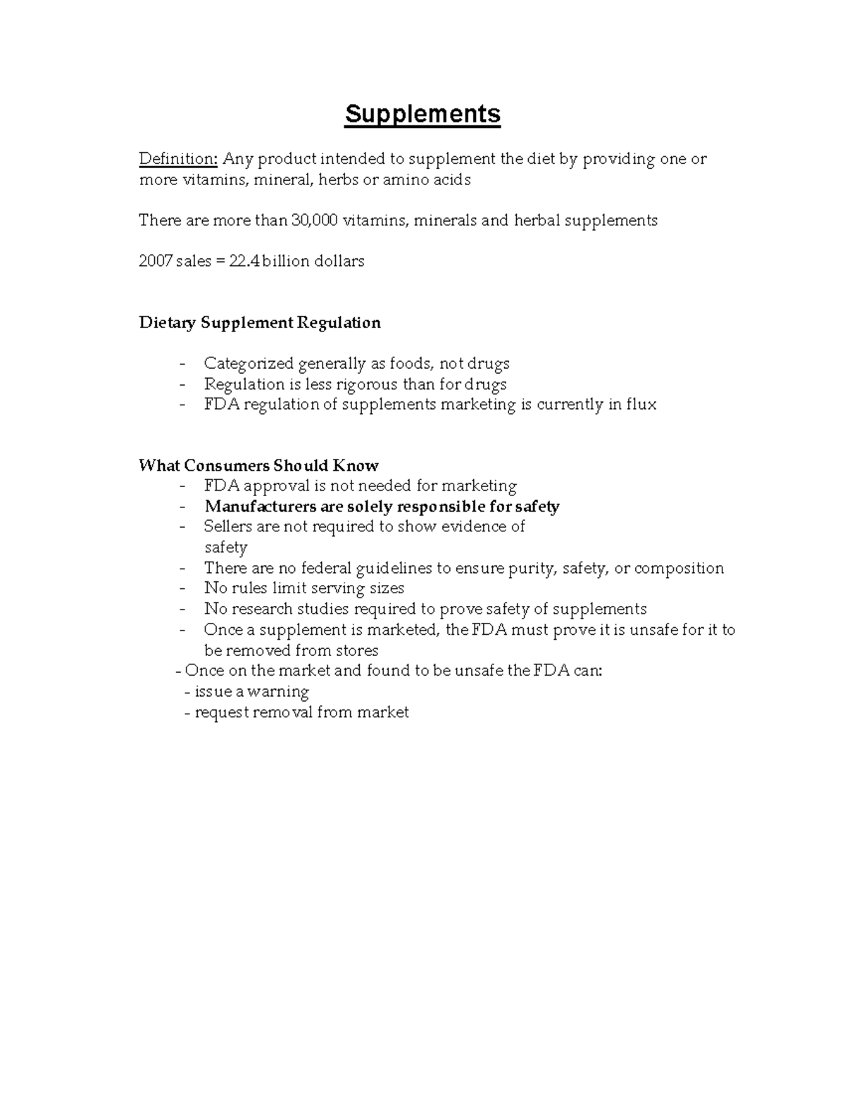 Supplements and Energy Drinks Supplements Definition Any product