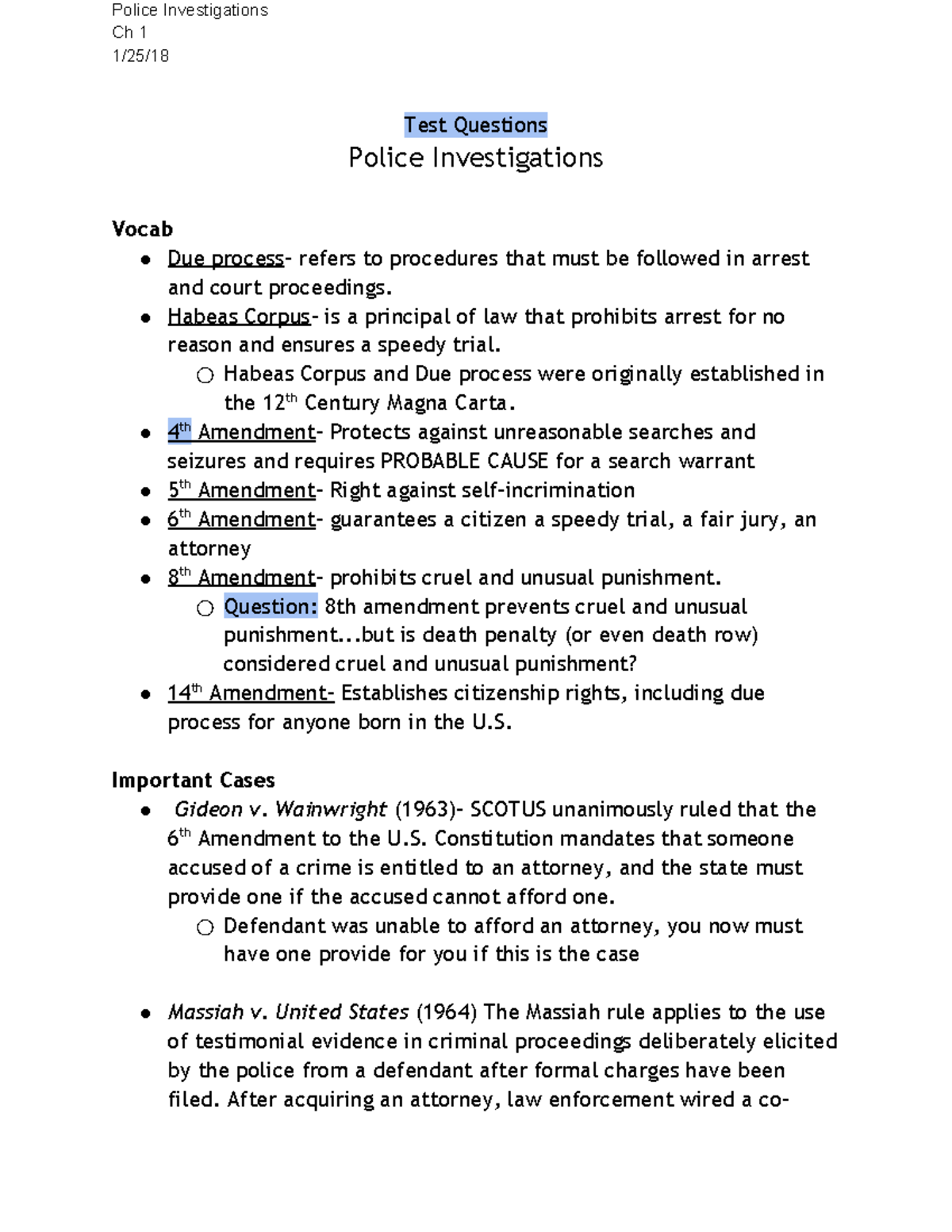 JS...Police Investigations - Police Investigations Ch 1 1/25/18 Test ...