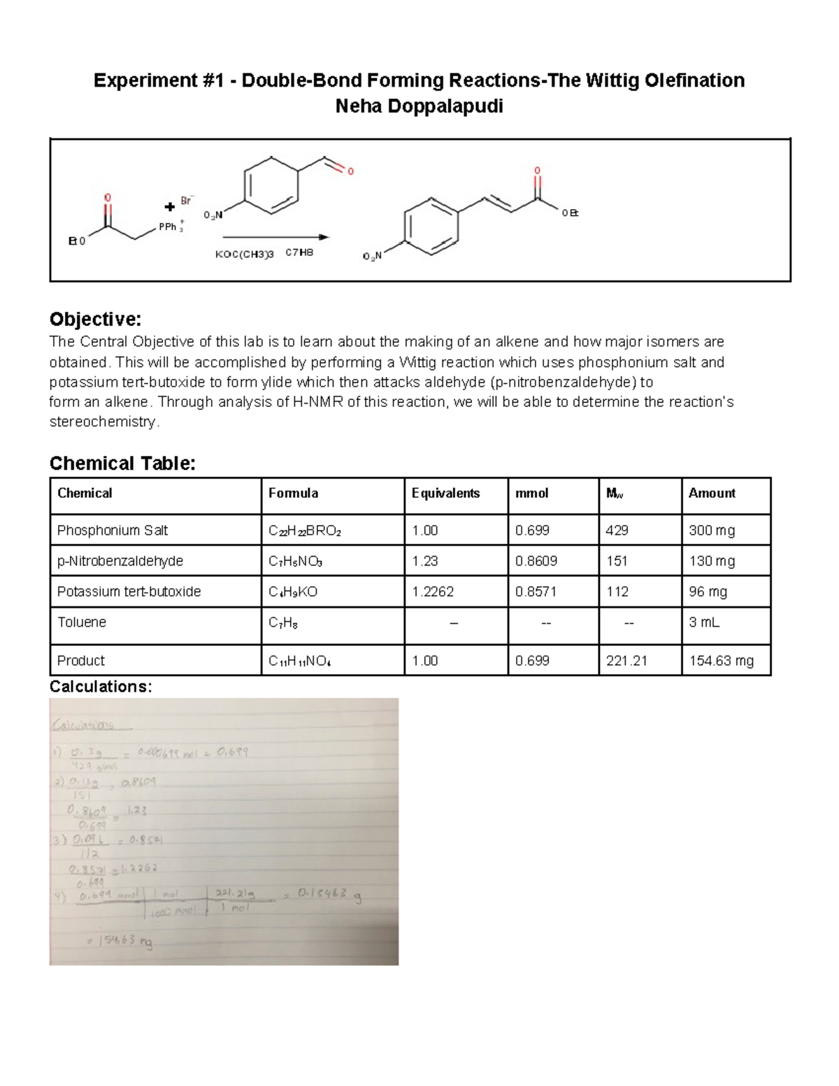 CHEM 8C PreLab 1 Electronic Lab Notebook Experiment 1 DoubleBond