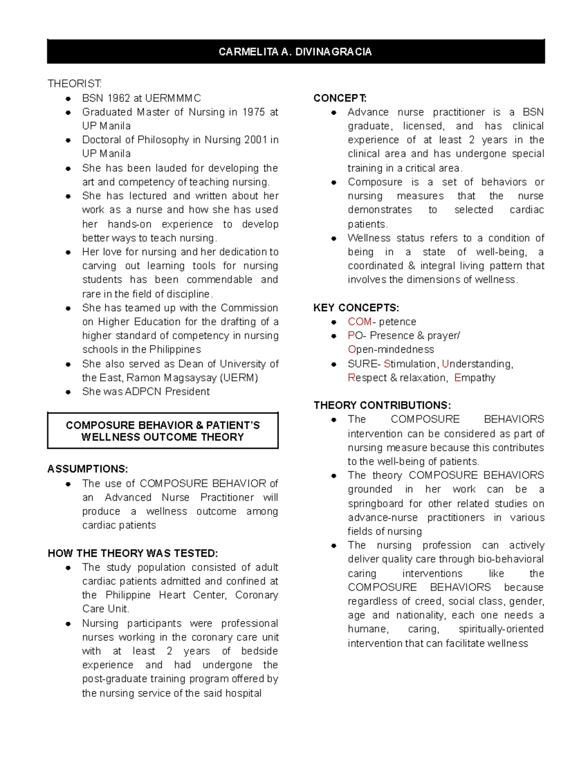 Composure Behavior Patient S Wellness Outcome Theory CARMELITA A 