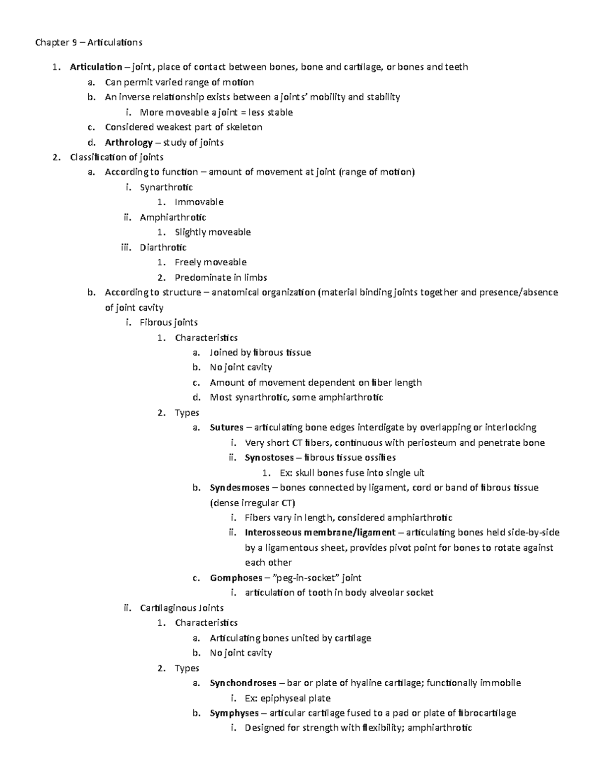 Chapter 9-2 - Summary Prin Of Biology I - Chapter 9 Articulations 1 ...