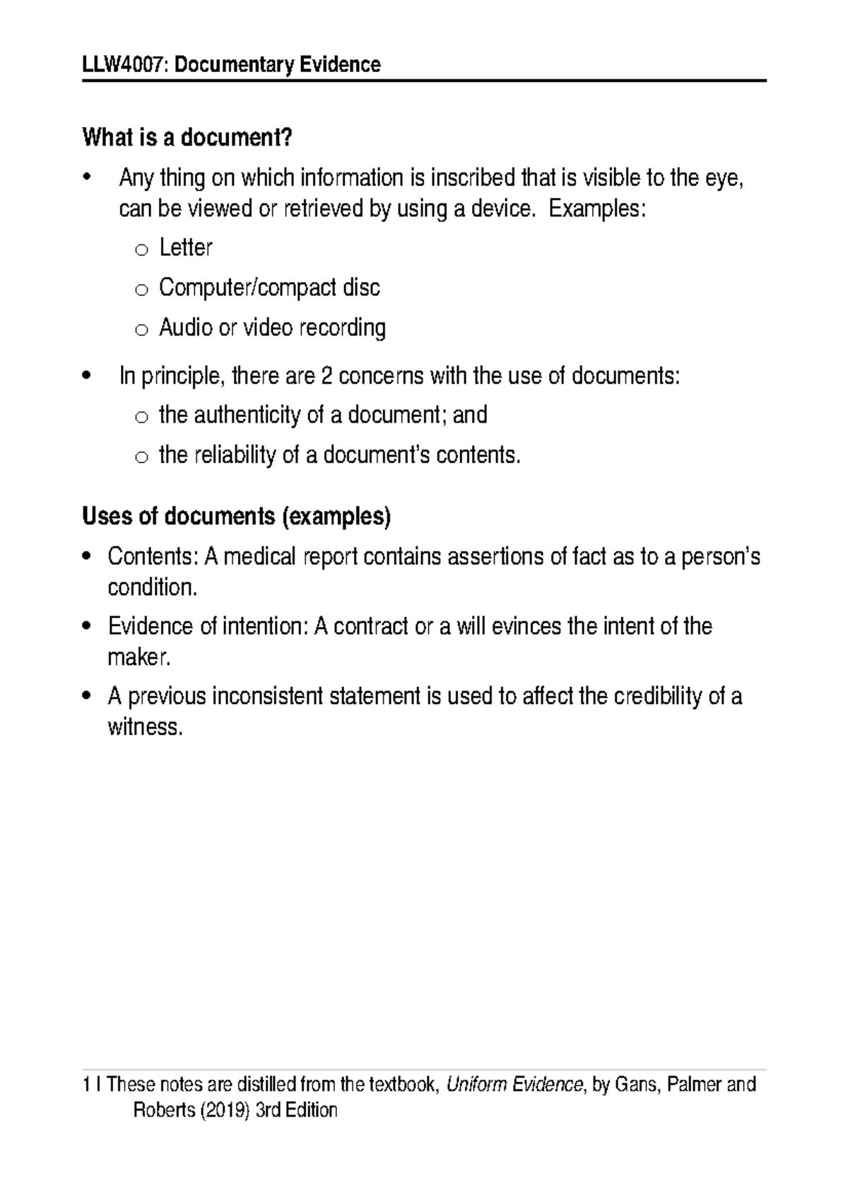 LLW4007 Documentary Evidence - What is a document? Any thing on which ...