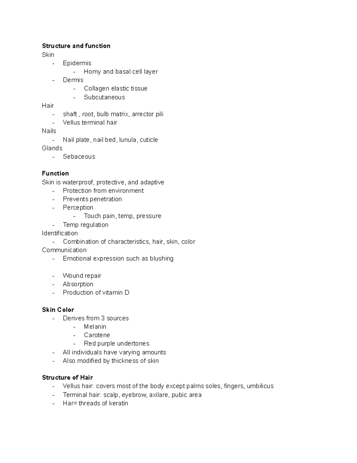 Jarvis Skin, hair, nails Structure and function Skin Epidermis