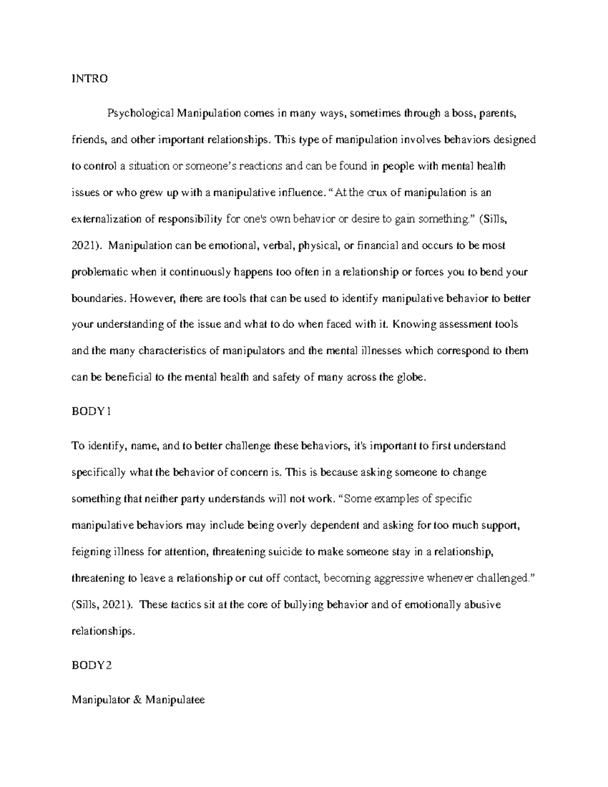 psychological manipulation essay