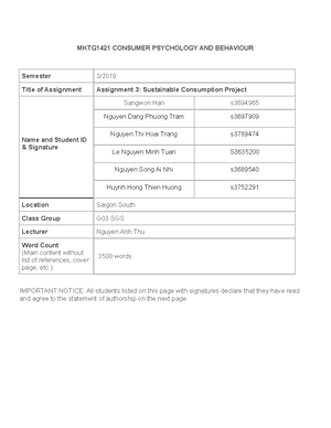 MKTG1421 Assignment 2 cover sheet-Sem 2 2022 - MKTG1421 CONSUMER ...