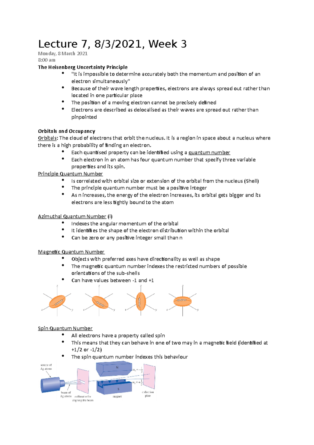CH1001 Week 3 Lecture Notes - Lecture 7, 8/3/2021, Week 3 Monday, 8 ...