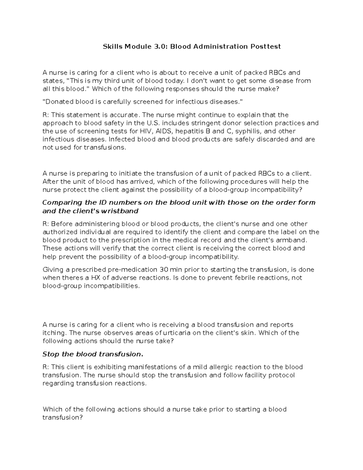 Blood Administration - Admin BW - Skills Module 3: Blood Administration ...