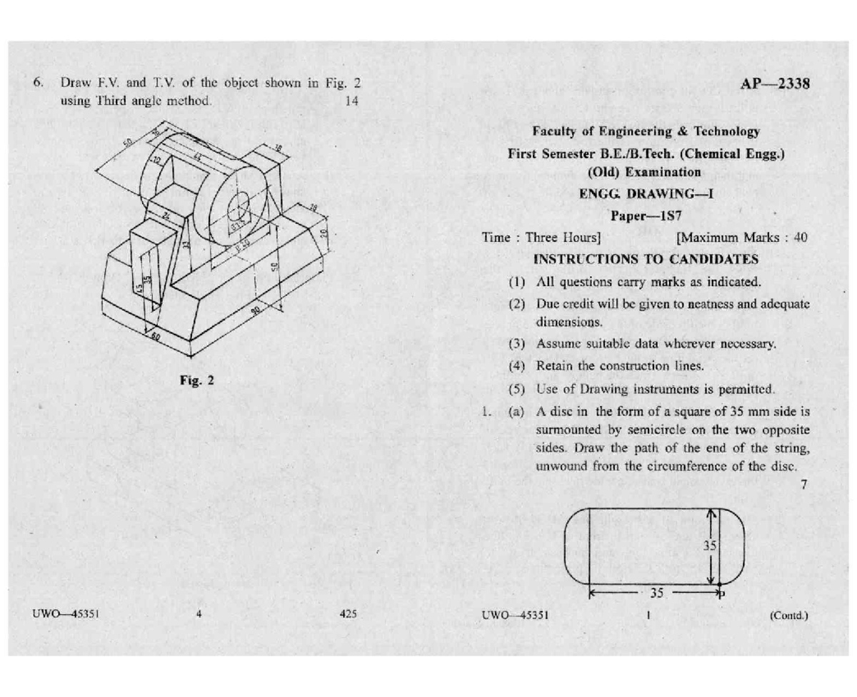 ENGG Drawing-I - Graphics - 6. Draw F. and T. of the object shown in ...