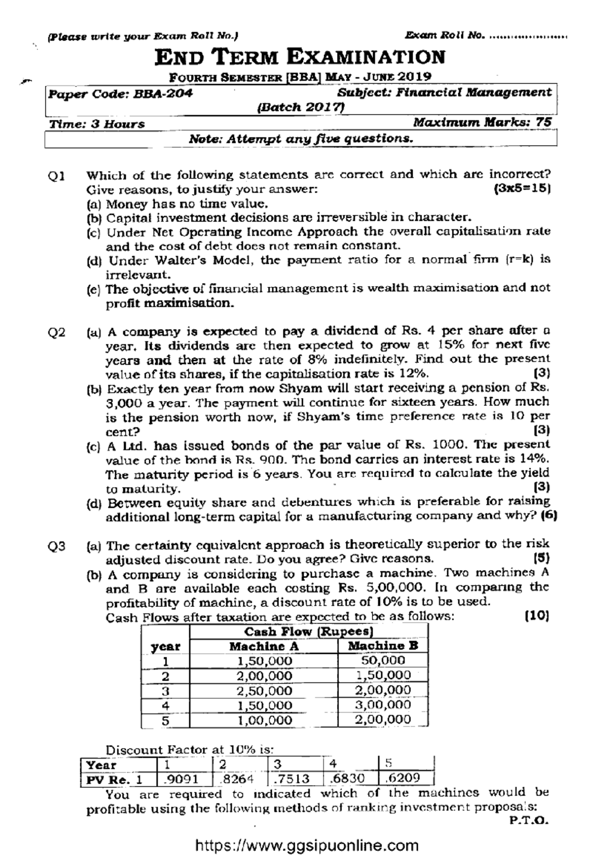 Bba 4 sem financial management bba 204 jun 2019 - (Please write your ...