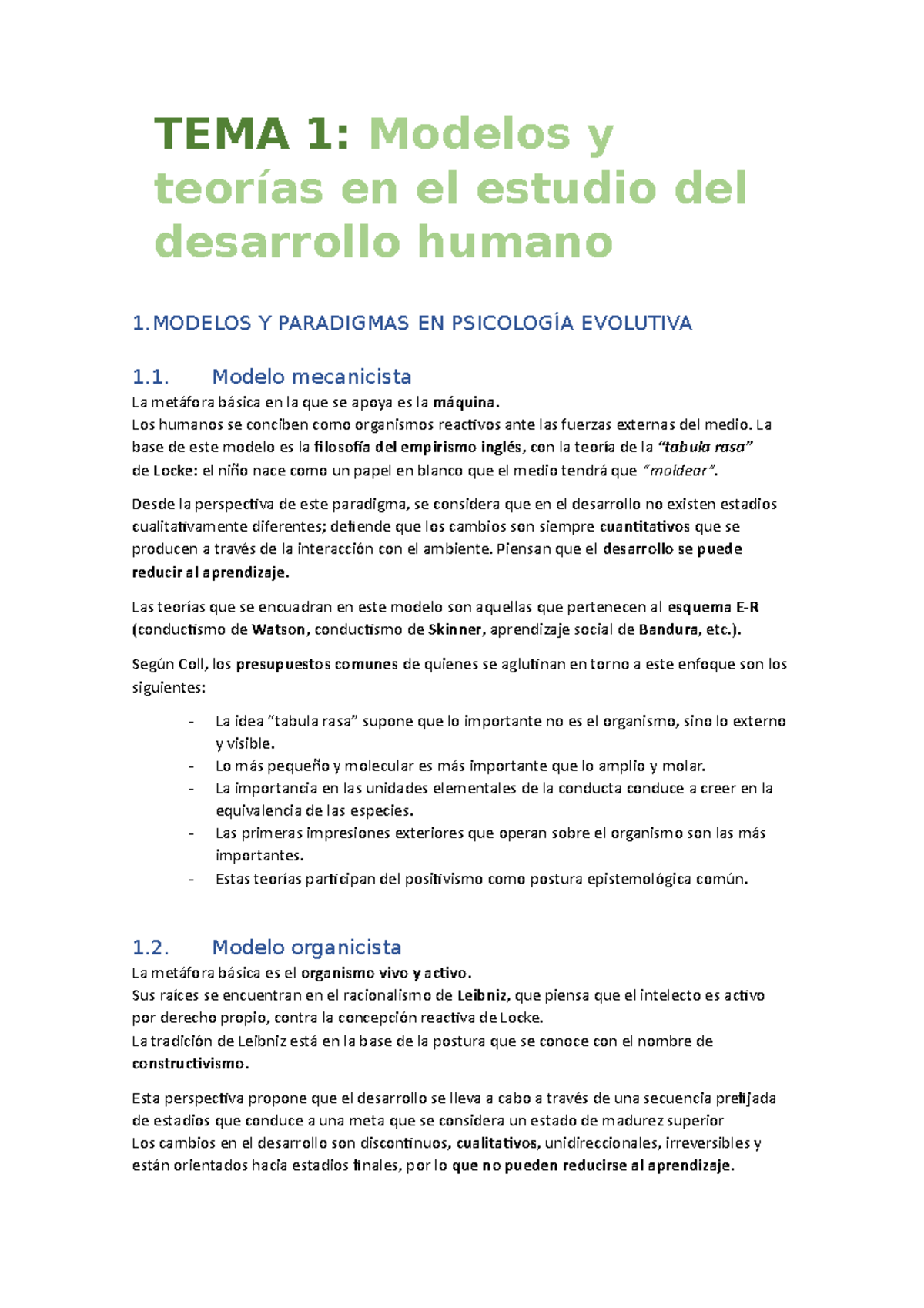 TEMA 1 Psicología DEL Desarrollo - TEMA 1 : Modelos y teorías en el estudio  del desarrollo humano 1 - Studocu