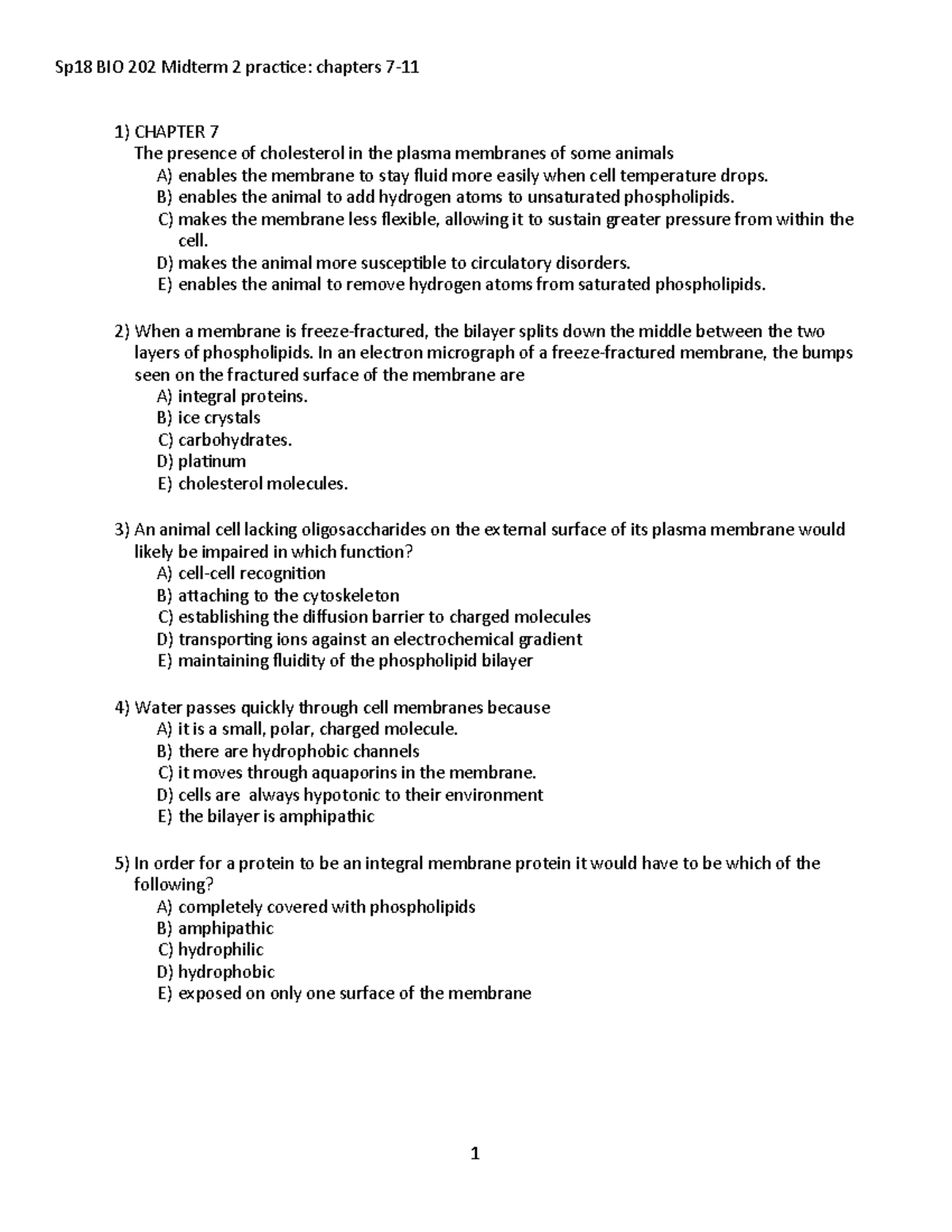 Bio M2 review - Sp18 BIO 202 Midterm 2 prac4ce: chapters 7-11 1 ...