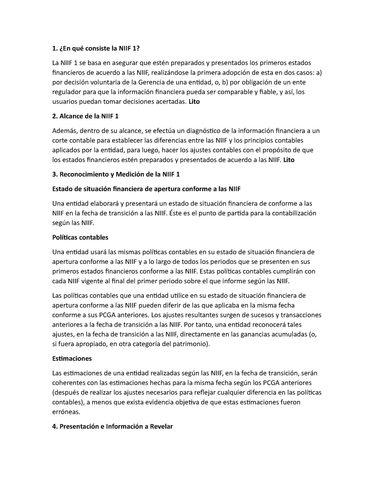 Analisis (NIIF 1) - ¿En Qué Consiste La NIIF 1? La NIIF 1 Se Basa En ...