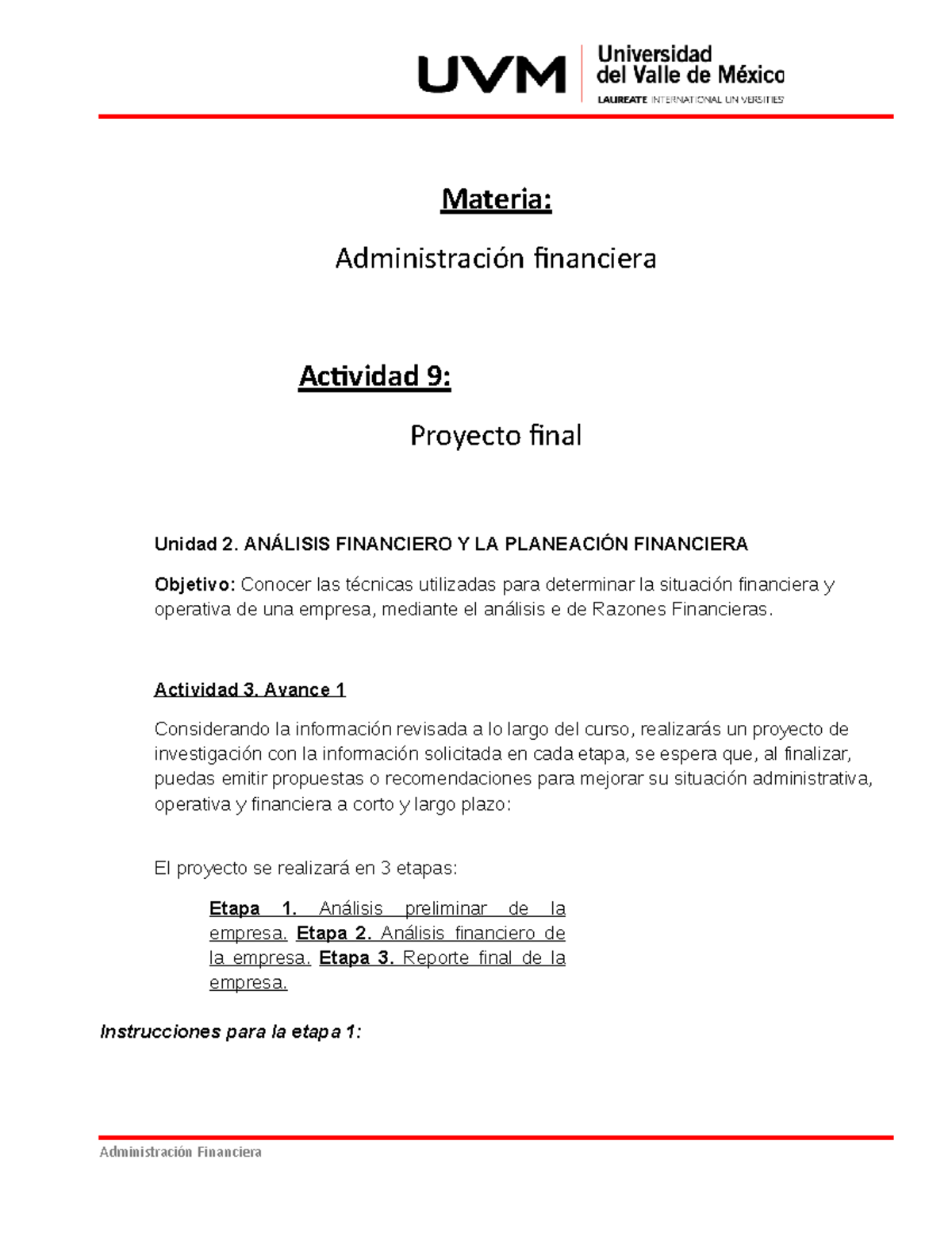 A9 Proyecto Final Adm Financiera - Administración Financiera Materia ...