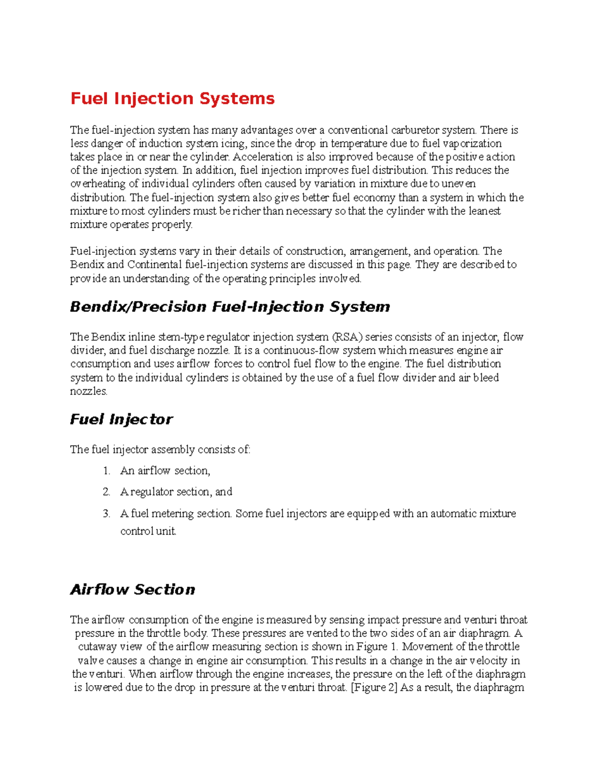 Aircraft Fuel Injection system Fuel Injection Systems The fuelinjection system has many Studocu