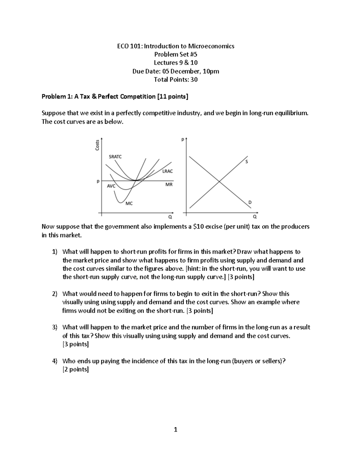 ECO101 Problem Set 5 - 1 ECO 101: Introduction To Microeconomics ...