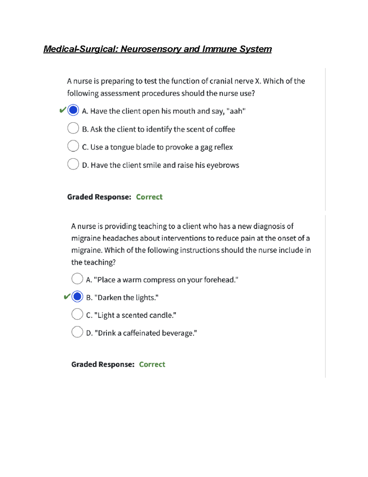 MedicalSurgical Neurosensory and Immune System NURS 4410 Studocu