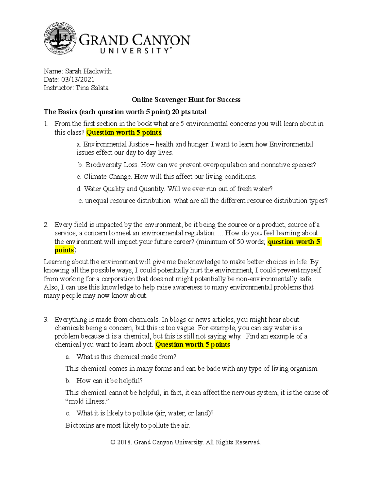 BIO-220-RS-Online Scavenger Hunt For Success Resource A - Name: Sarah ...