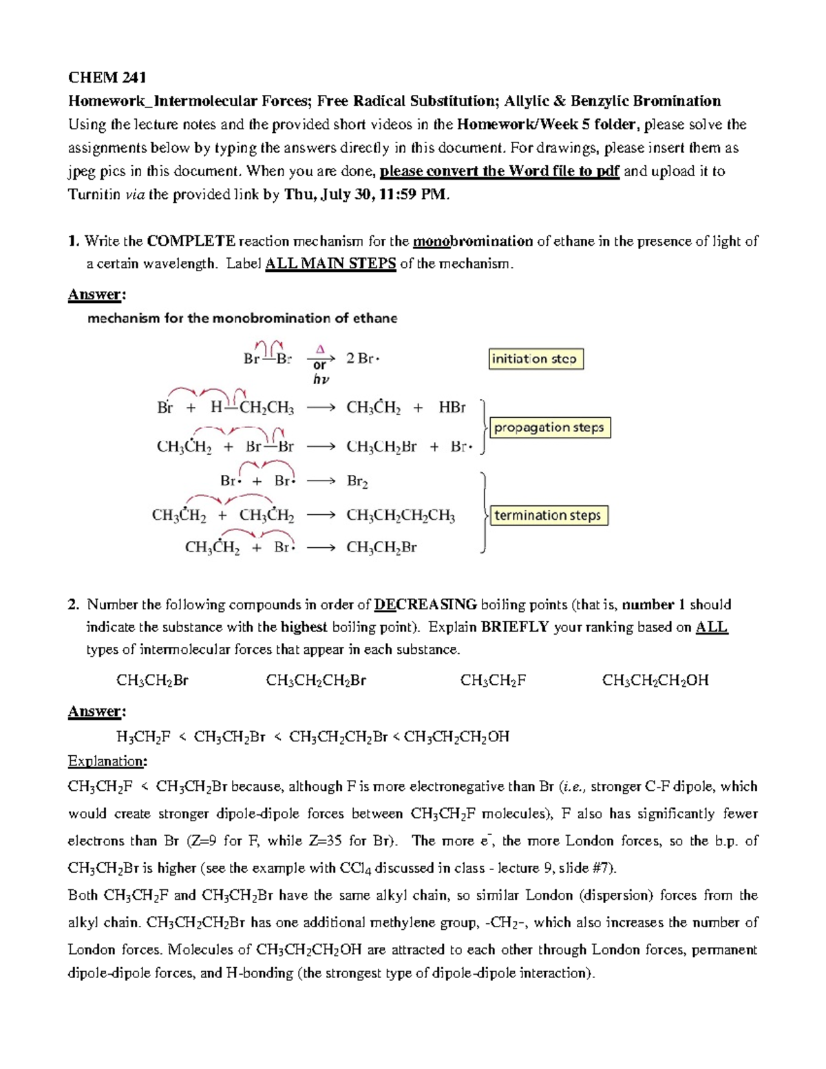 Free Radical Substitution (Alyllic Benzylic Bromination) Answers Key ...