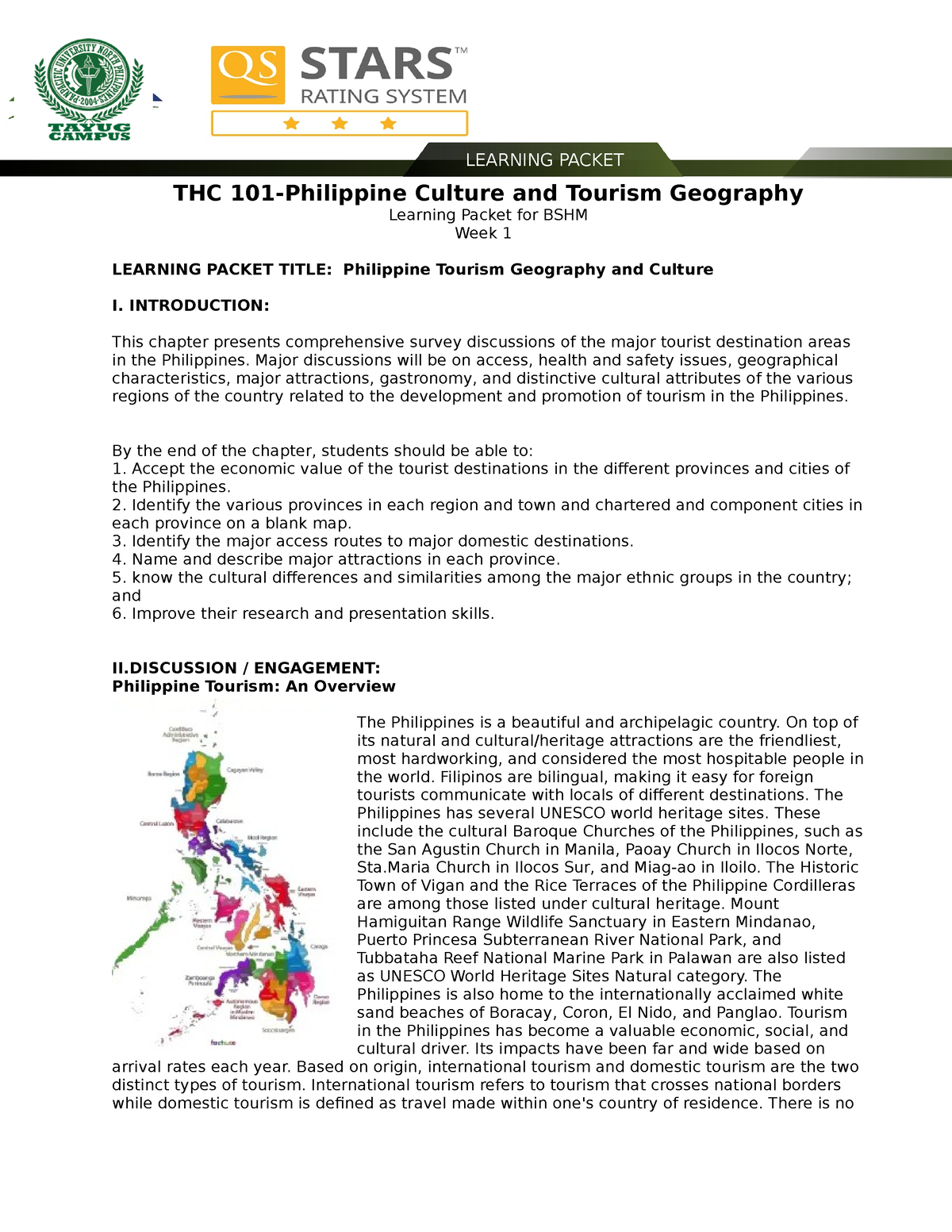 philippine tourism geography and culture syllabus