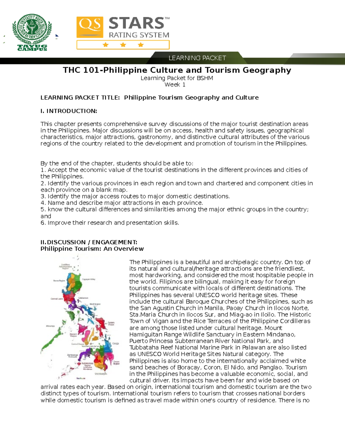 philippine tourism geography and culture syllabus