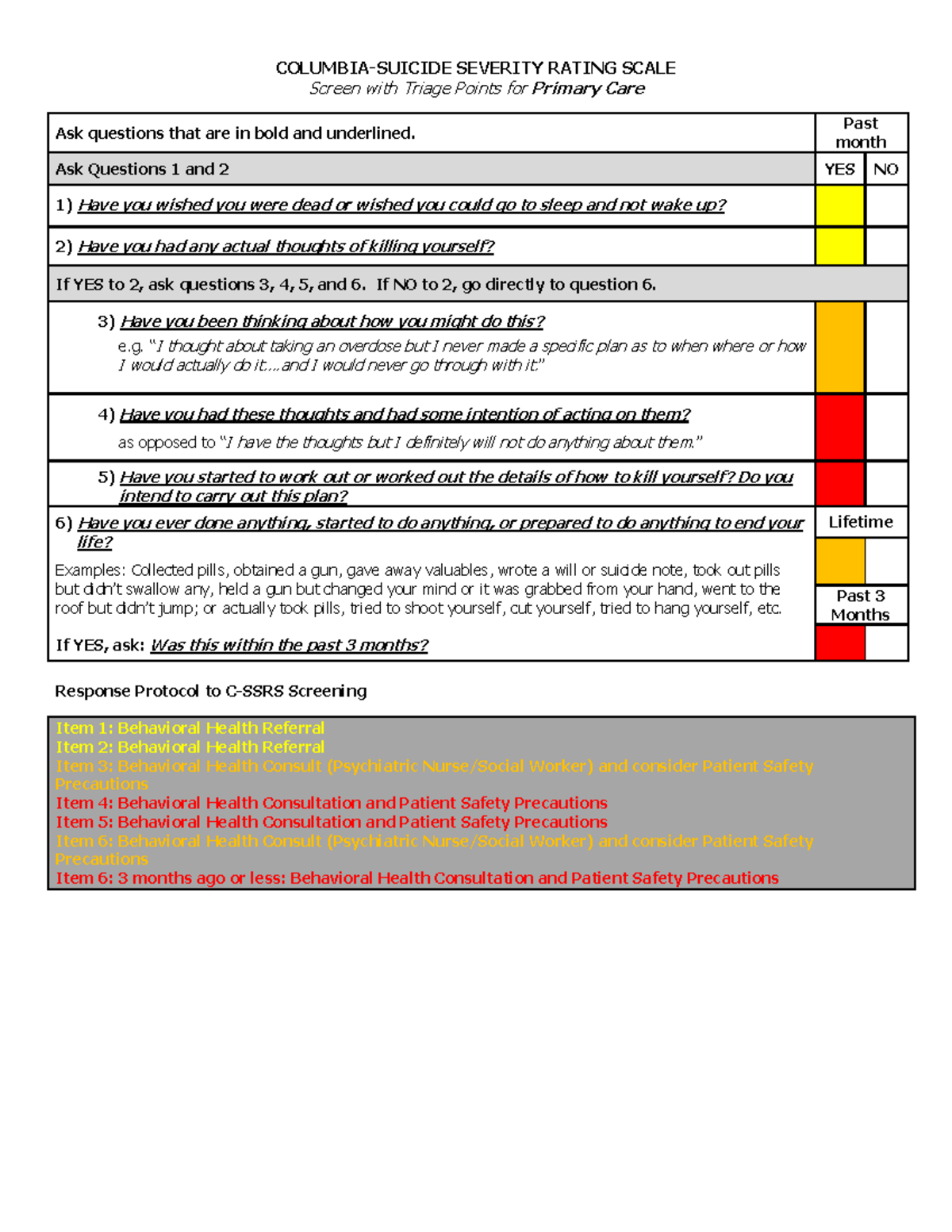 C SSRS Screener with Triage Points for Primary Care 2018 1 - COLUMBIA ...