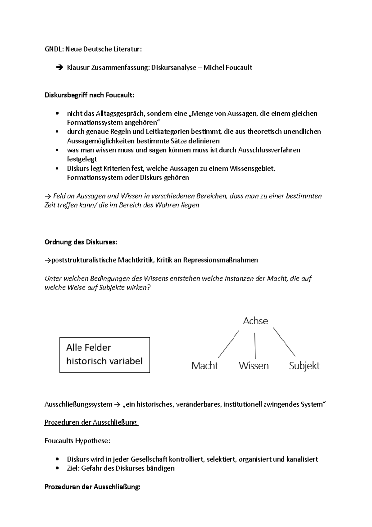 GNDL Diskursanalyse Lernzettel - GNDL: Neue Deutsche Literatur: Klausur ...