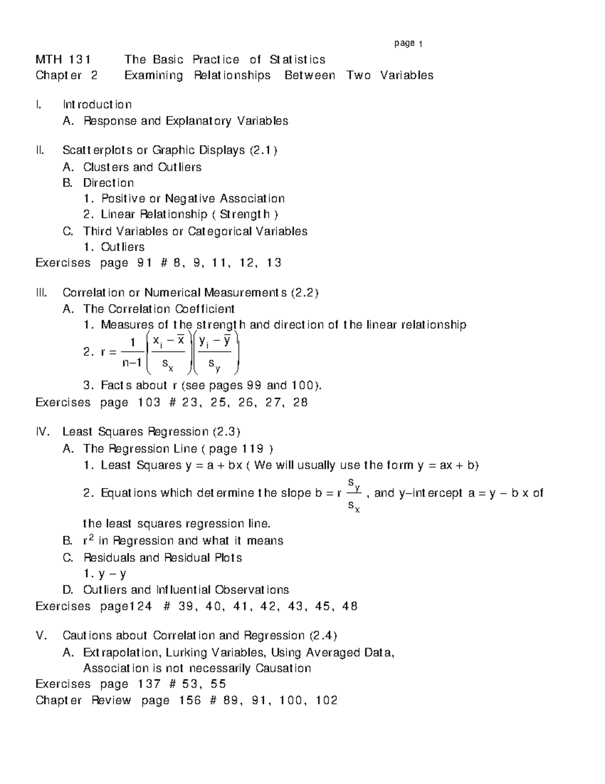 BPS 3rd Chap 2 summary - page 1 M TH 131 The Basic Practice of ...