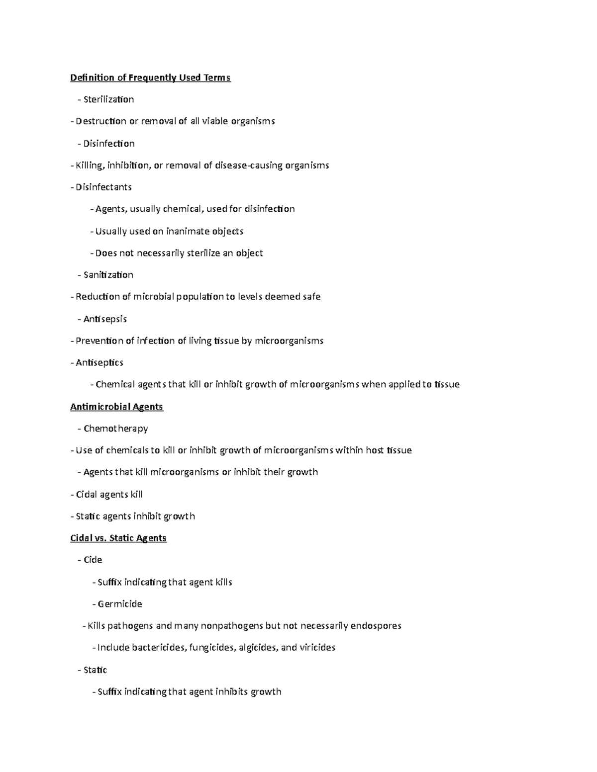 Chapter 9 and 10 Microbiology Definition of Frequently Used Terms