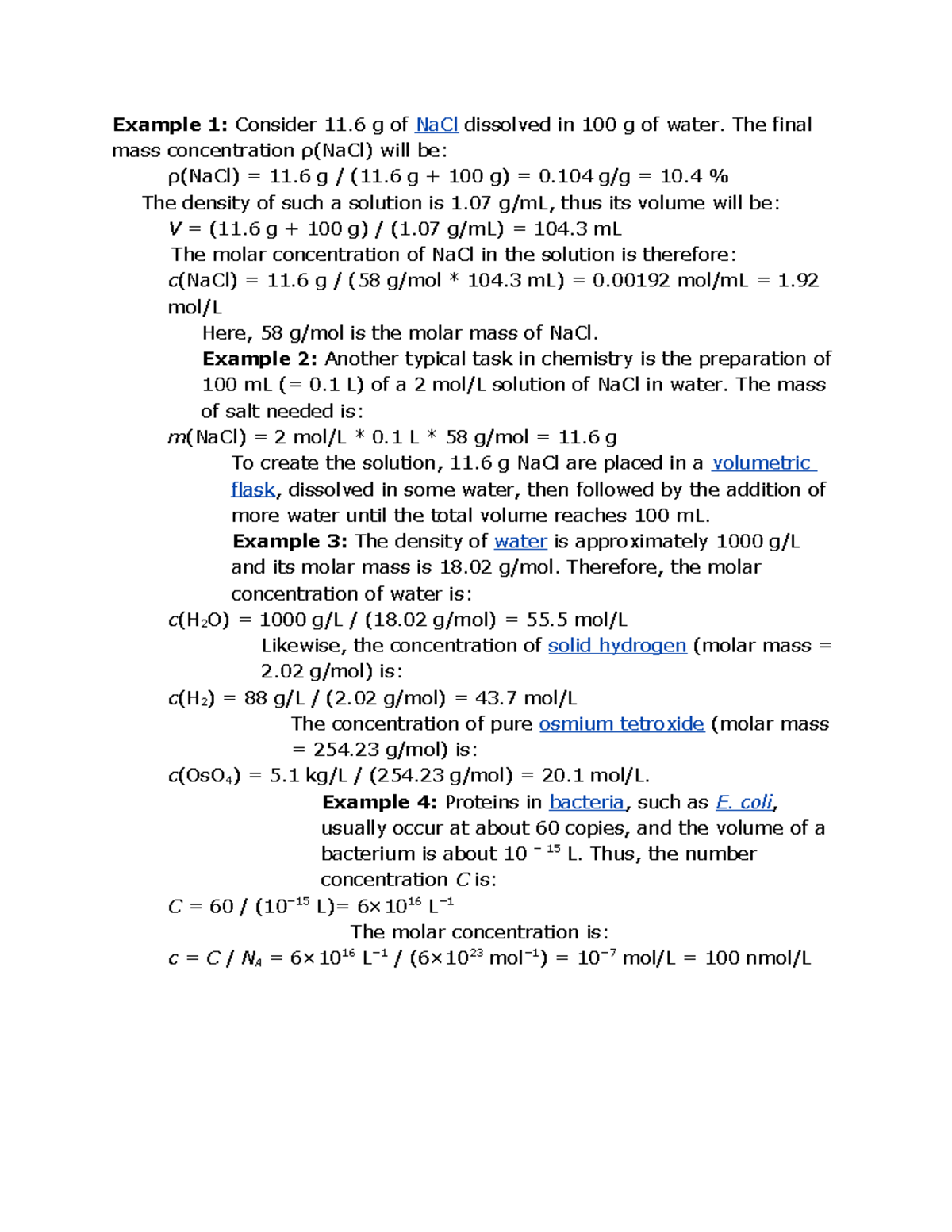 Example Problems Molarity - Example 1: Consider 11 g of NaCl dissolved ...