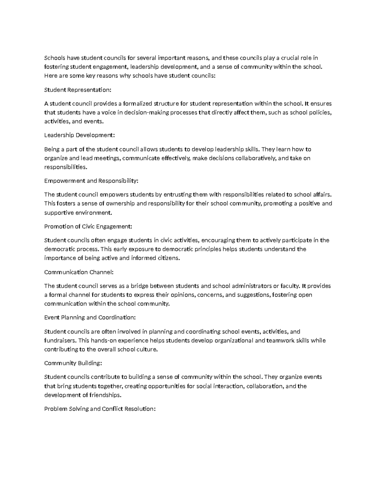 Important of student councils - Schools have student councils for ...