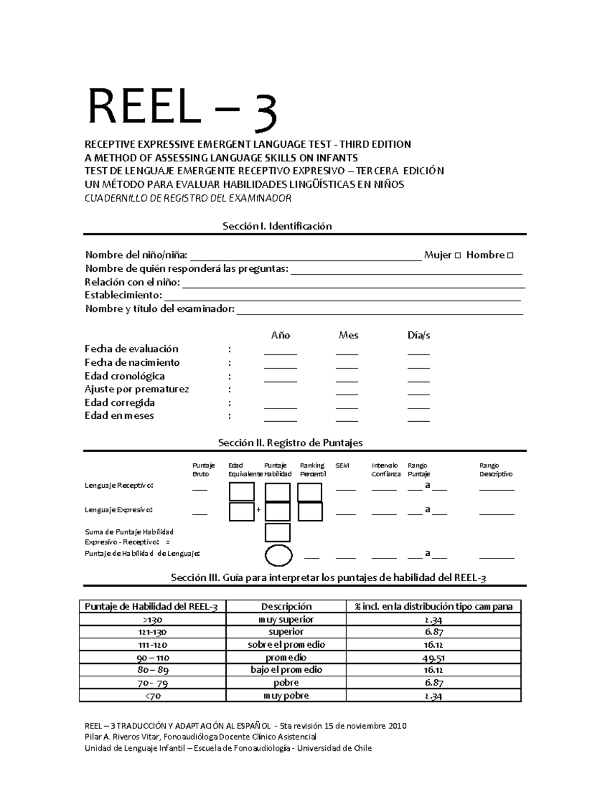 Protocolo de evaluación REEL REEL 3 TRADUCCIÓN Y ADAPTACIÓN AL