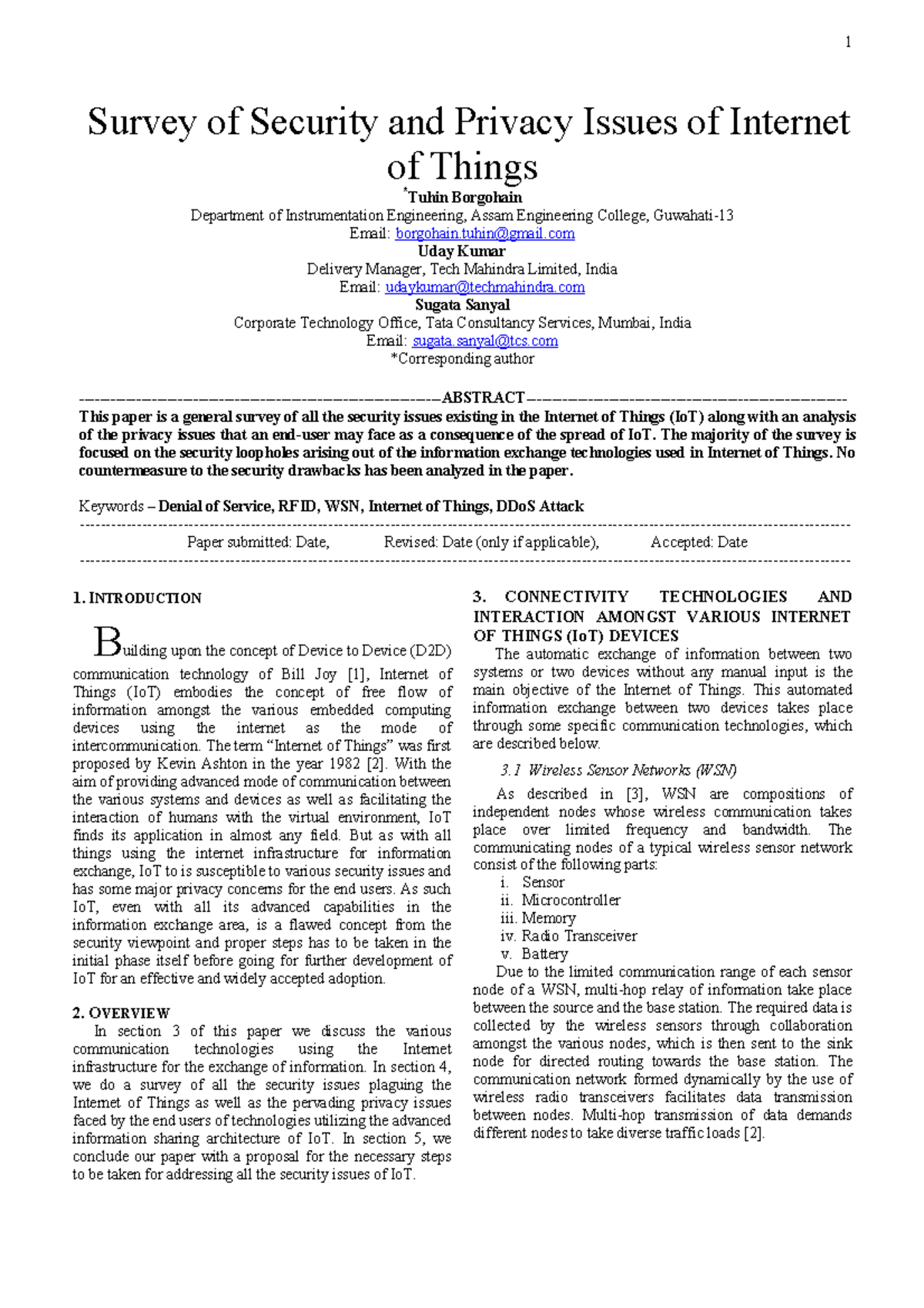 Introduction of iot - Survey of Security and Privacy Issues of Internet ...