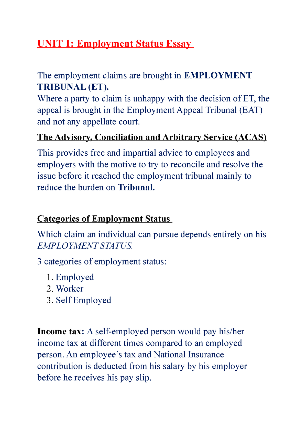 employment law status essay