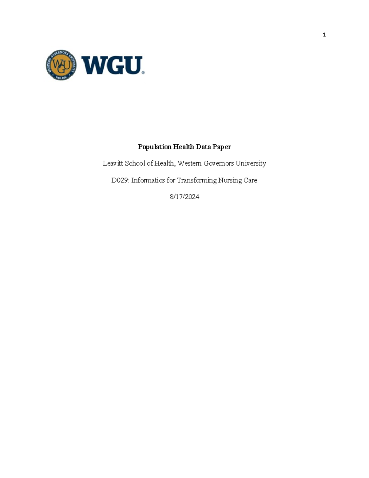 Population Health Data Paper - Population Health Data Paper Leavitt ...