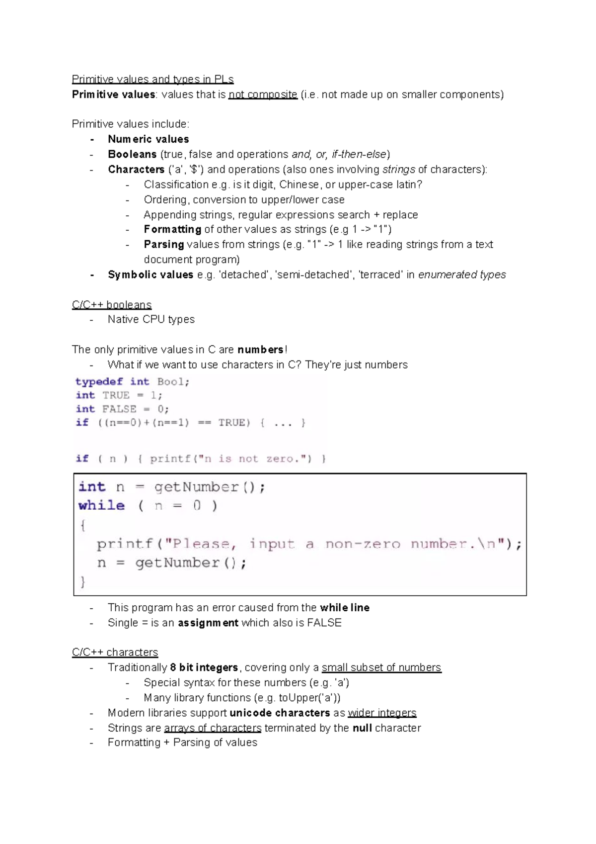 Unit 3 Primitive Values - Primitive values and types in PLs Primitive ...