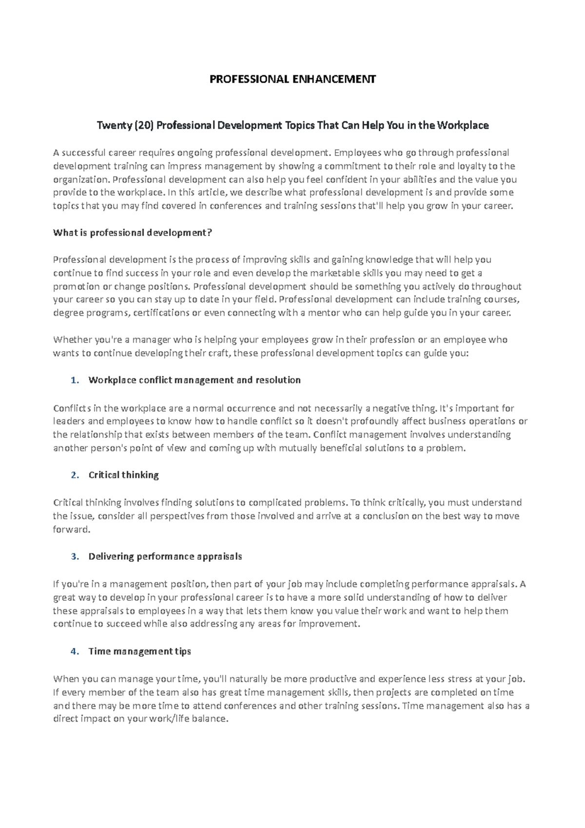 Professional Enhancement PROFESSIONAL ENHANCEMENT Twenty (20