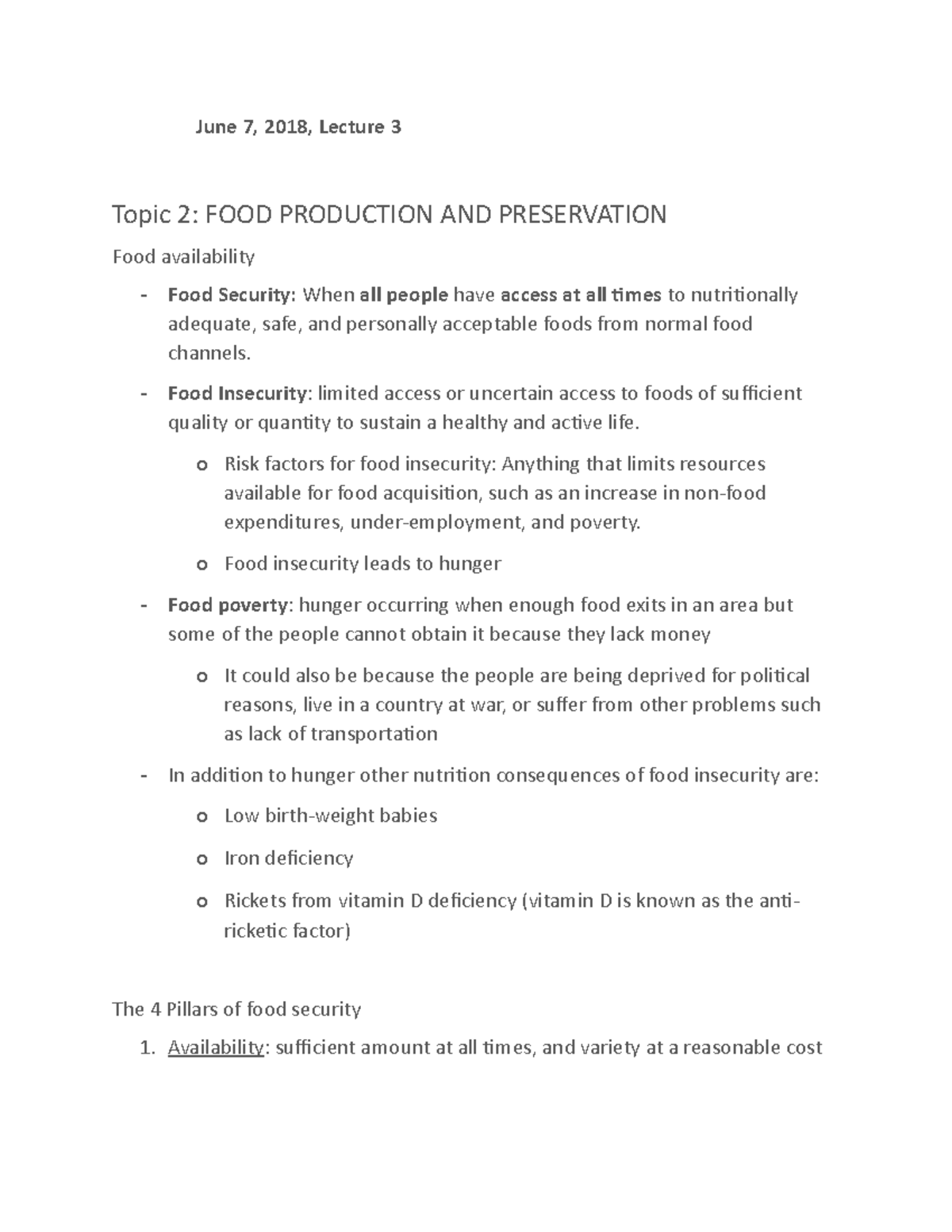 Topic 2 Lecture notes 35 June 7, 2018, Lecture 3 Topic 2 FOOD