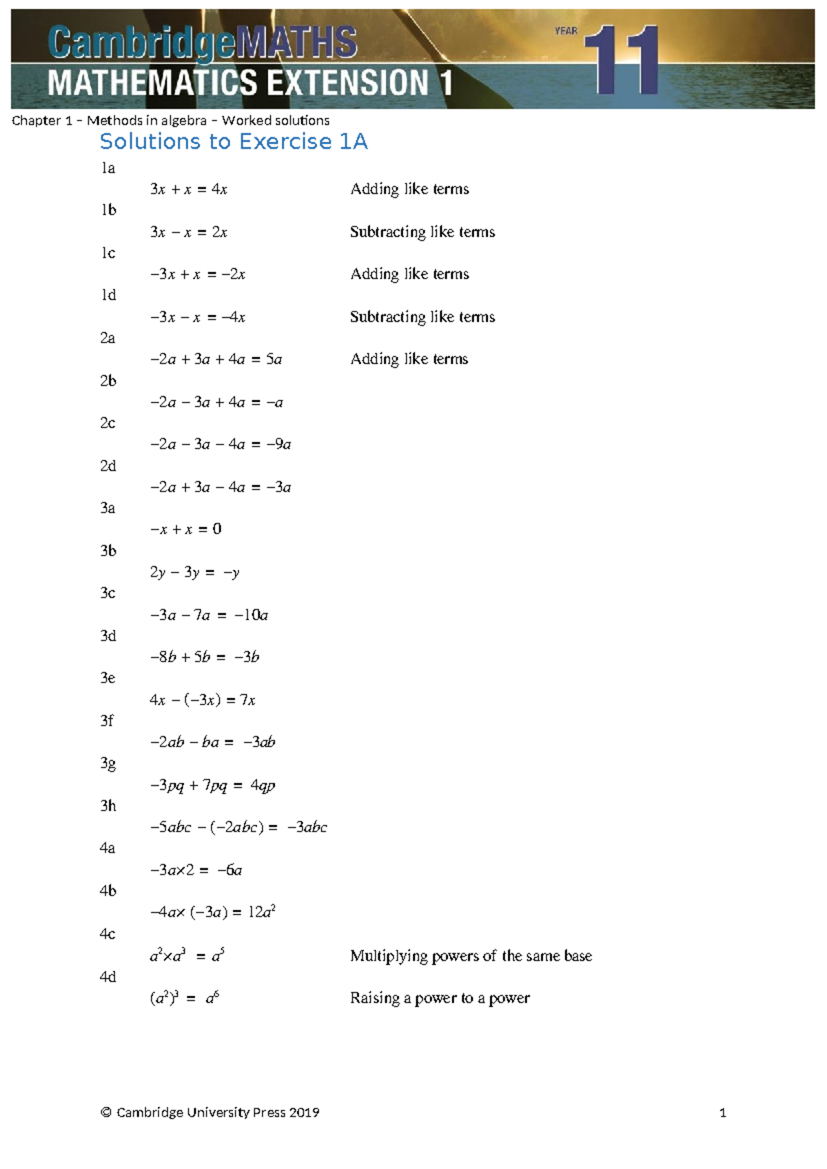 Chapter 1 summaries - Chapter 1 – Methods in algebra – Worked solutions ...